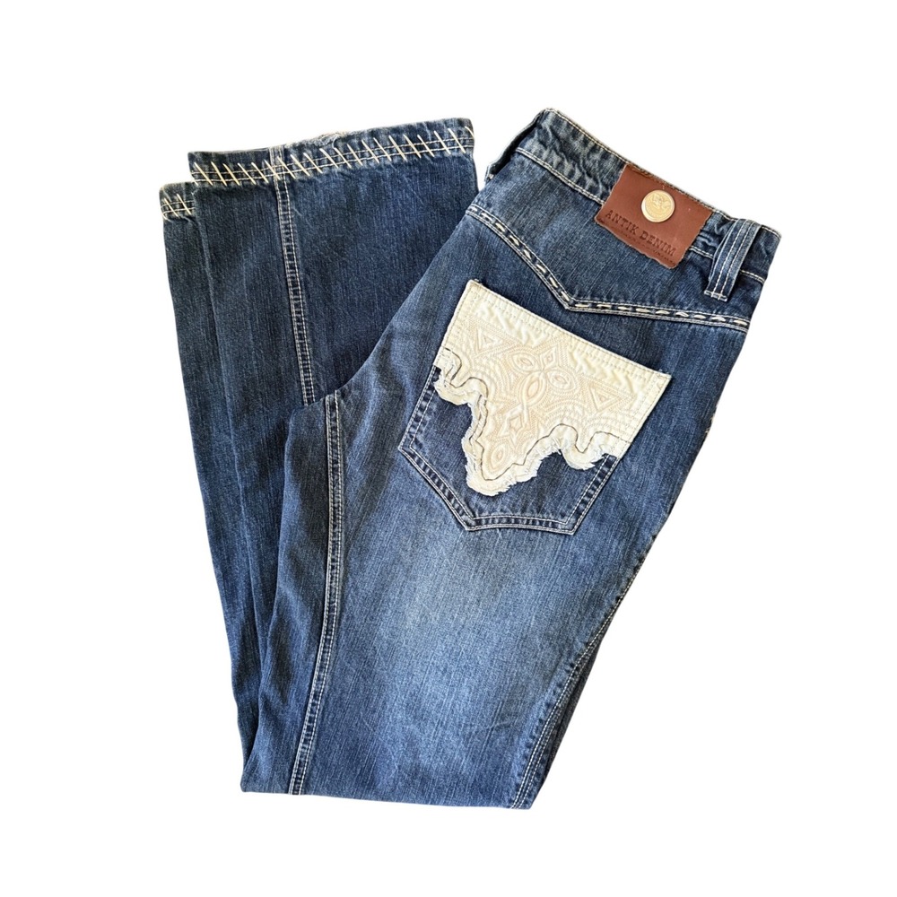 Antik Denim Jeans Mens 34‎ Y2K Bootcut Flare Western Embroidered Pocket McBling